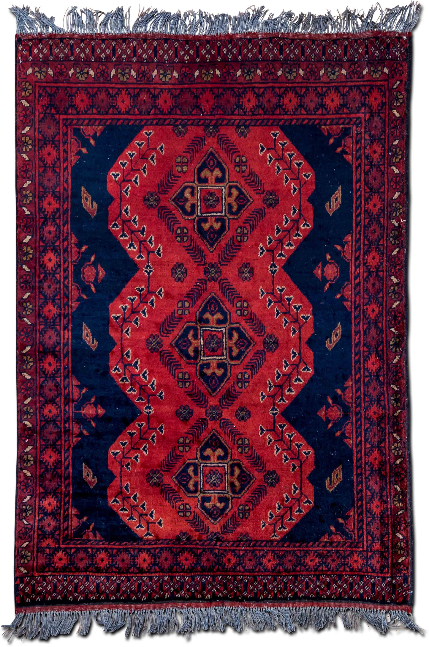 – 4 9" ft x 3 9" ft – 100% wool – red blue