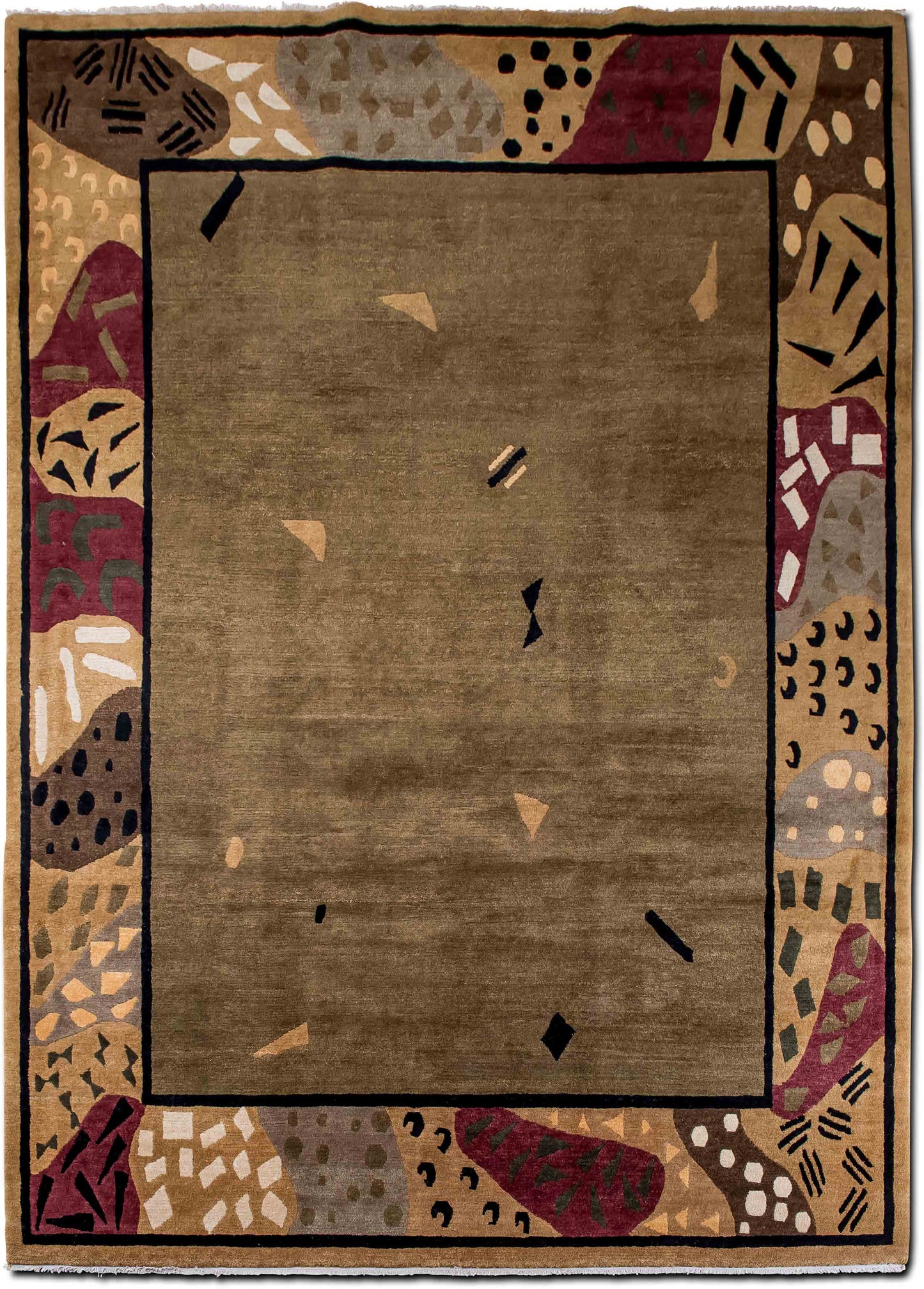 – nan ft x 9 ft – wool or silk – browns, mauroon, black, beige, ivory