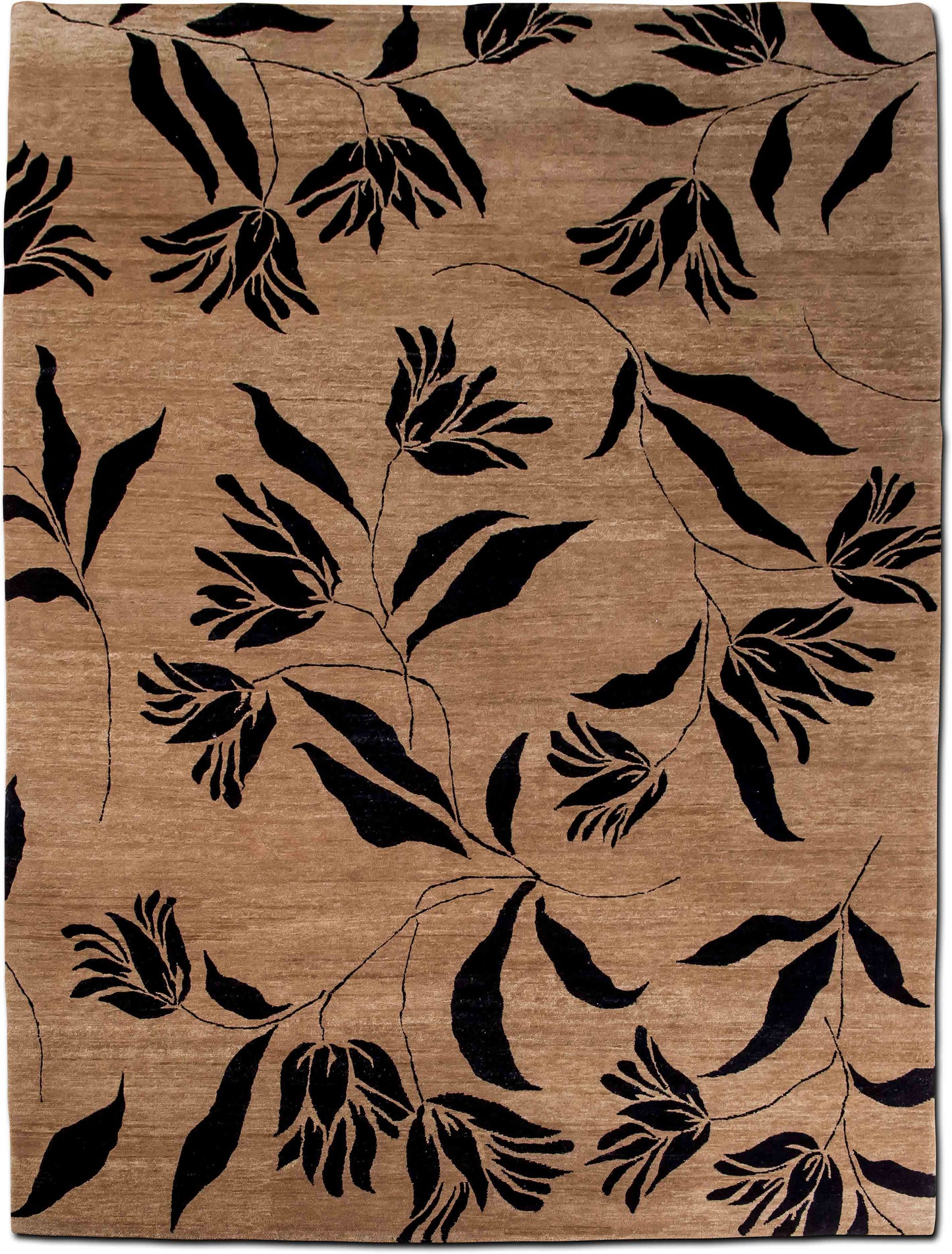 Tufenkian – French Tulips Suede 9' 11" ft x 7' 11" ft – 100% wool – golden beige field with black tulips