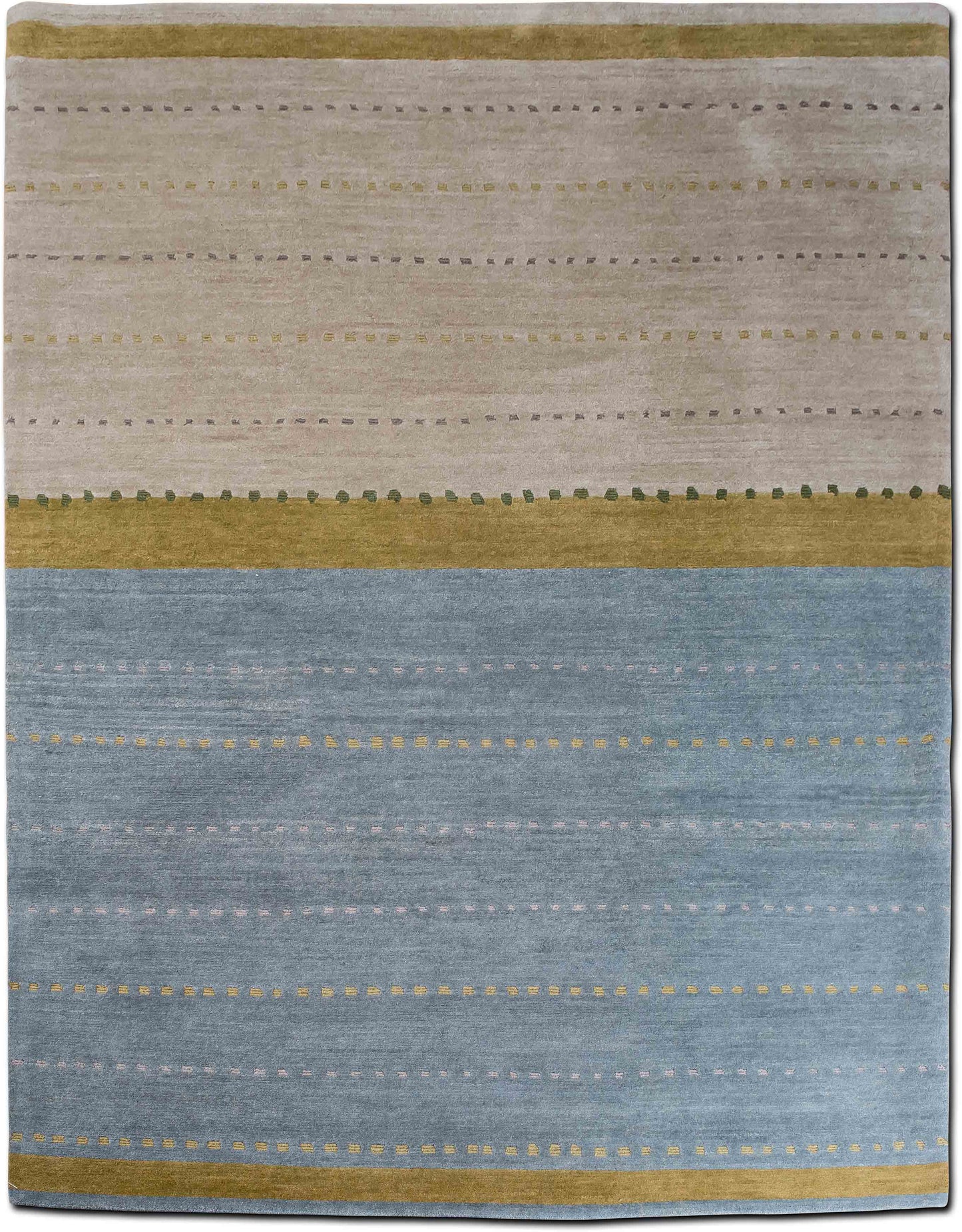 Tufenkian – Coconino Limestone (10' 1" ft x 8' 2" ft) – wool and hemp – neutral beige tones, lake blue and accents of white