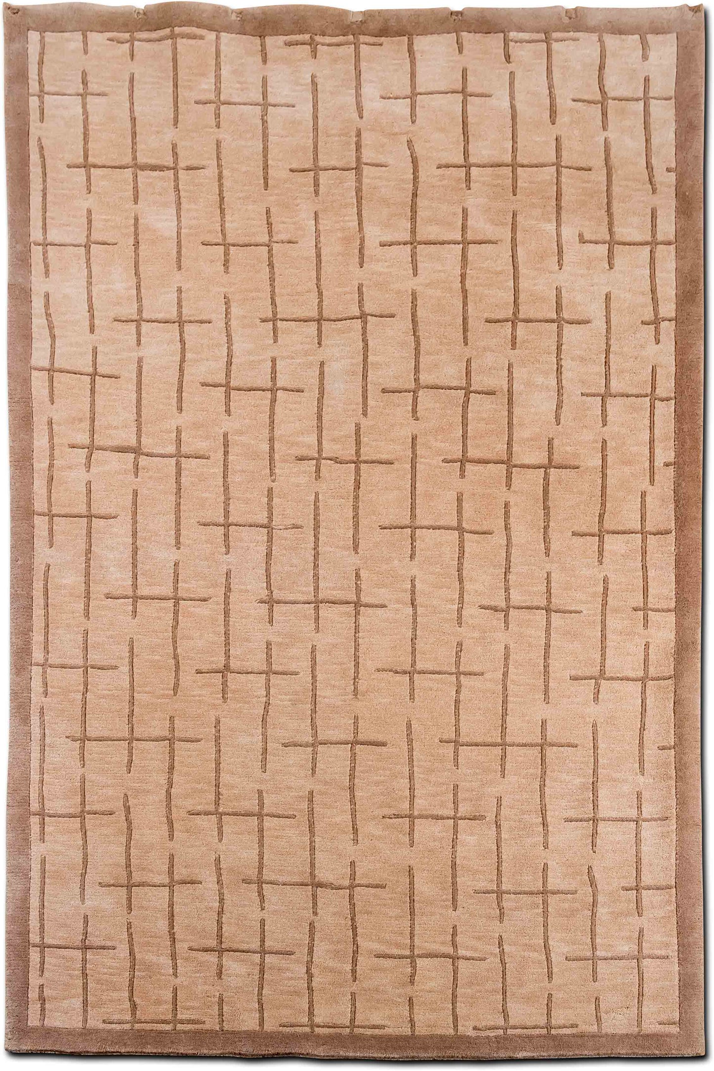 Tufenkian Meso Weave– (7' 3" ft x 5 ft) – wool or silk – light brown filed with dark brown
