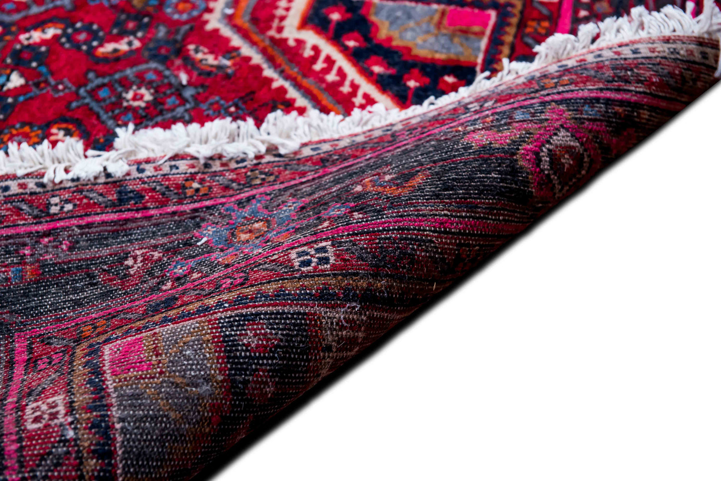 Hand made runner 13' 6" x 3' 8" – 100% Wool – red blue cream