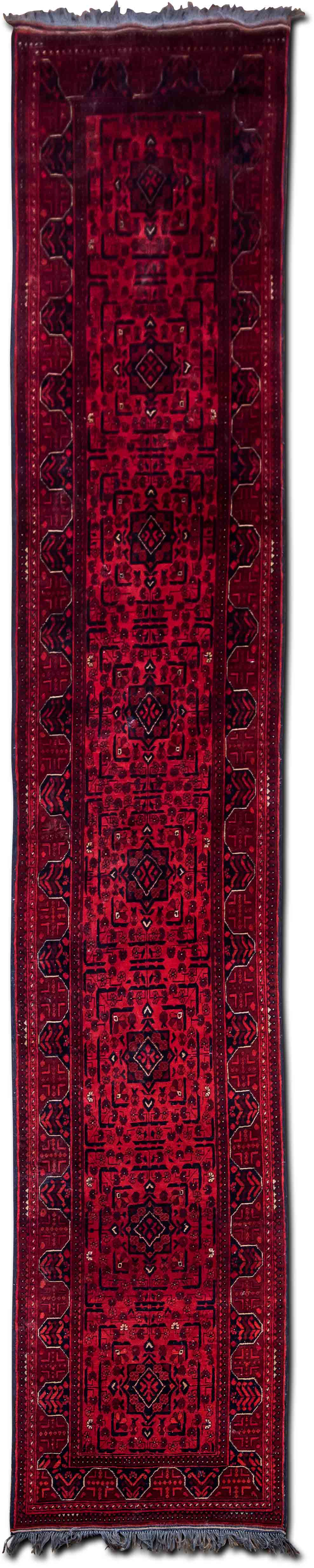 Crimson rhythm 15 7" ft x 2 10" ft – wool or silk – red black