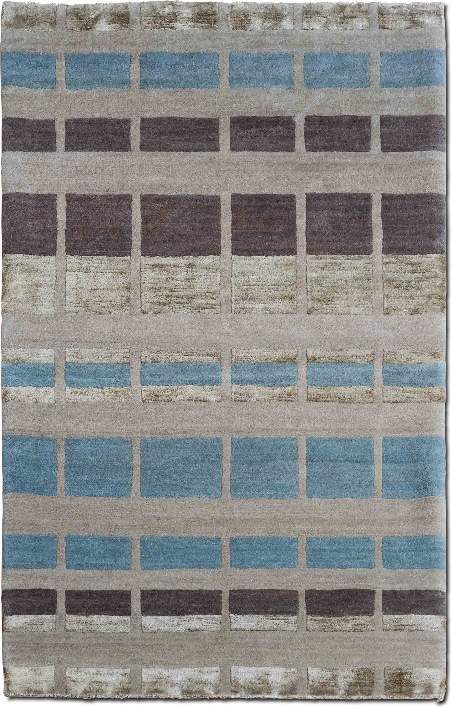 – River Rock 5 ft x 3 ft – wool and silk – light beige, brown and blue