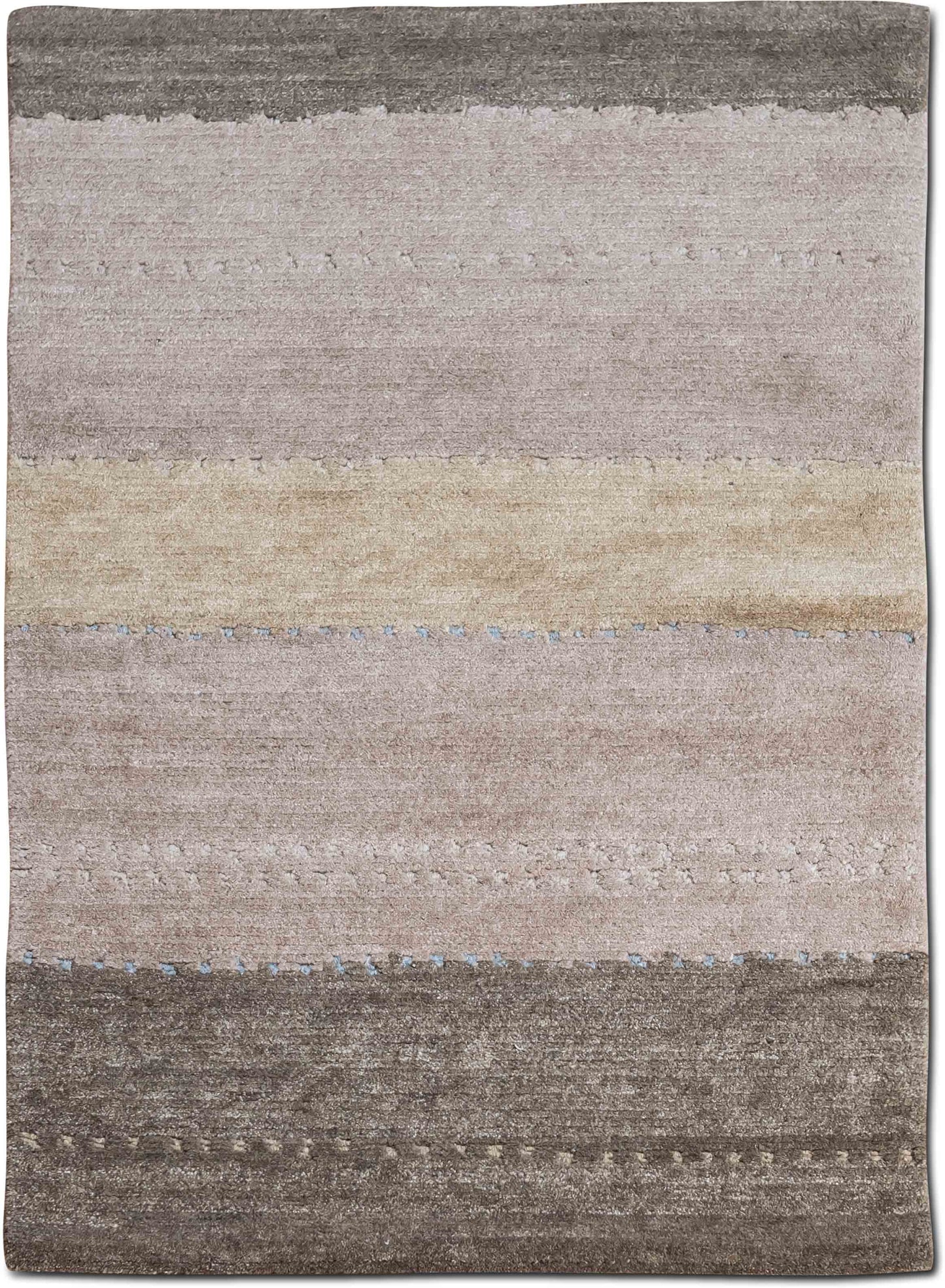 Evokes earthquakes – 5 ft x 3 ft – wool or silk – beige, brown and cream