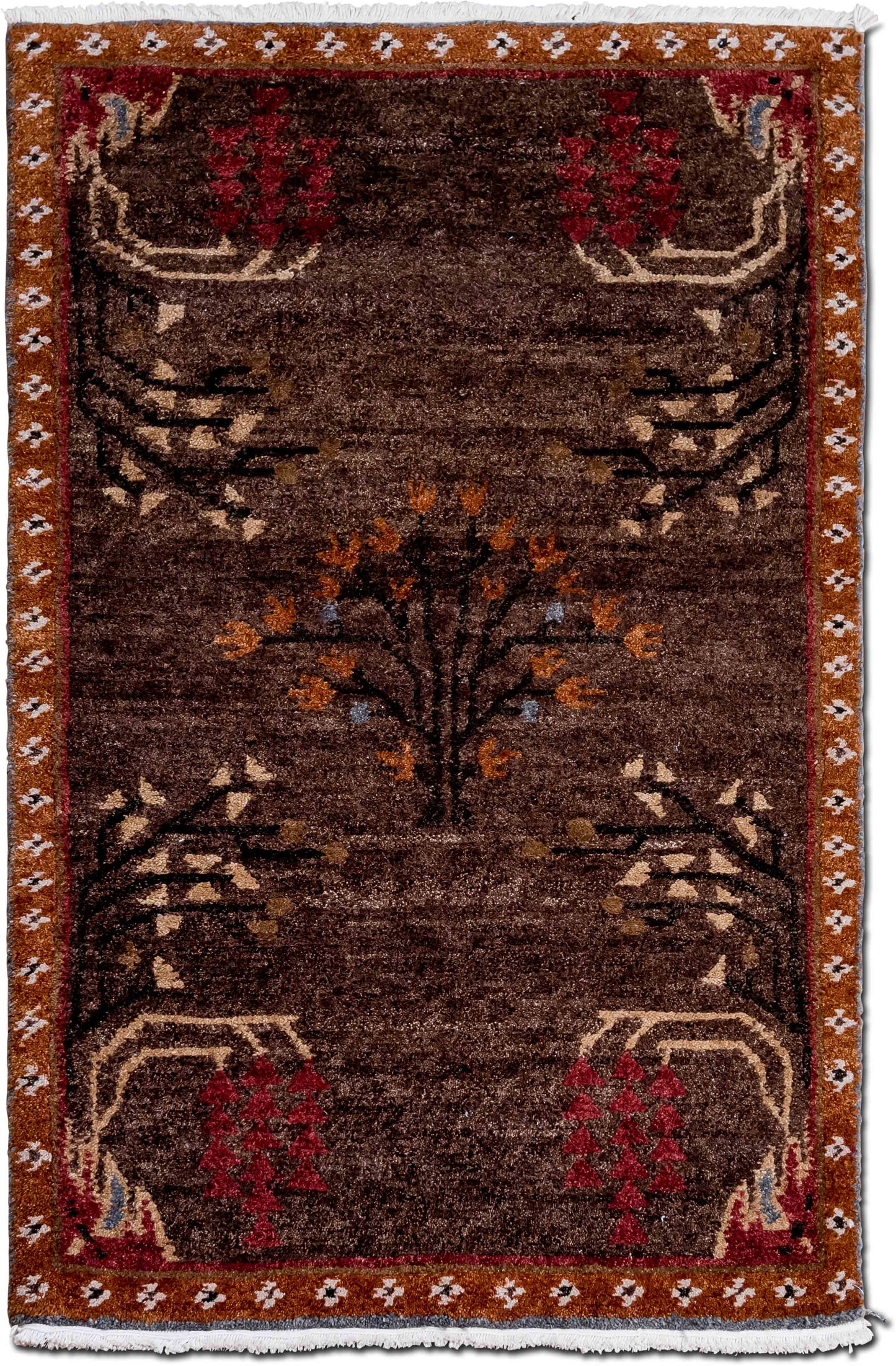 Tufenkian – Tree Rose 5 ft x 3 ft – 100% wool – brown, rust orange, gold, rose