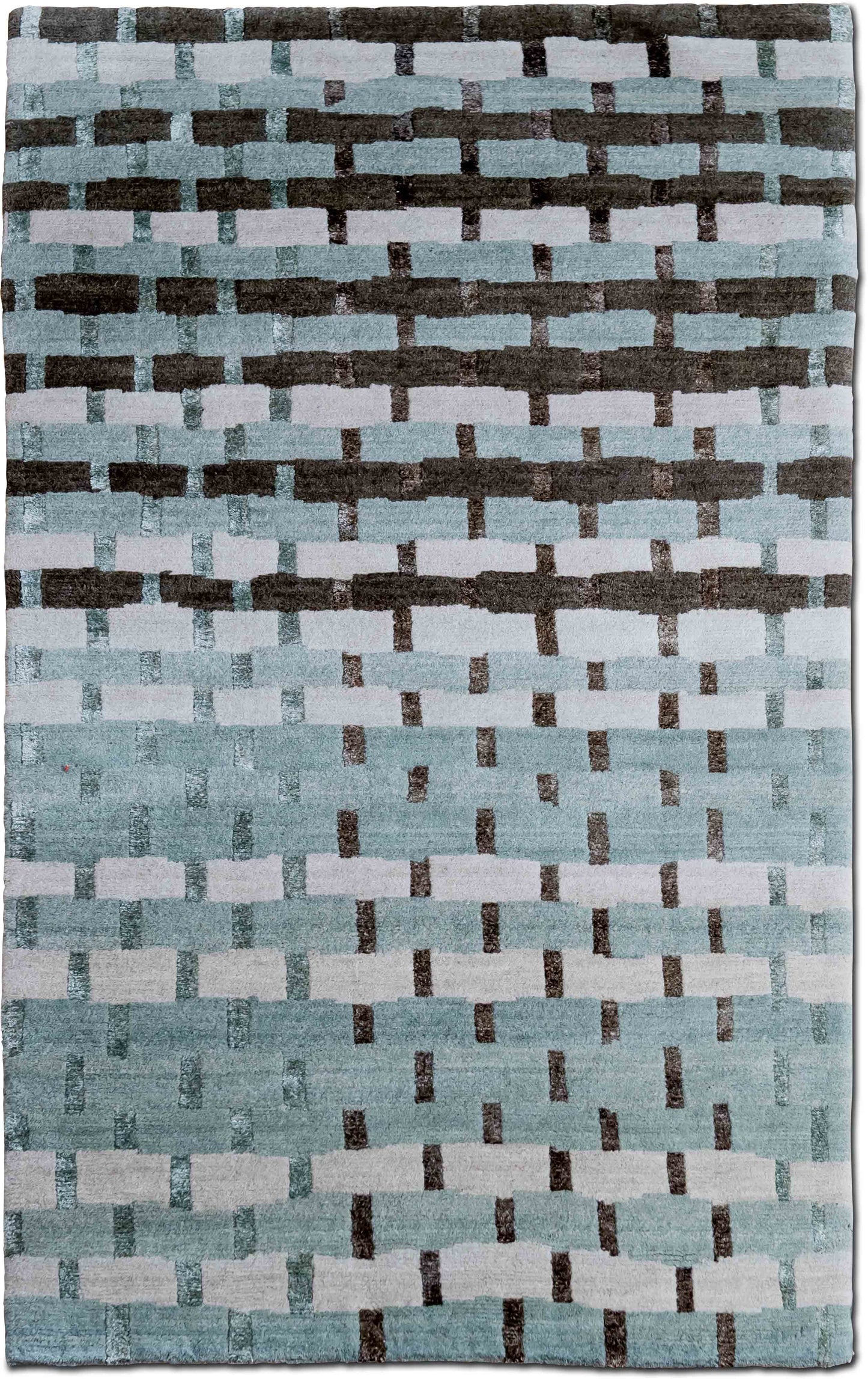 Tufenkian – 5 ft x 3 ft – 100% hand knotted wool with silk accents – greys cream blue