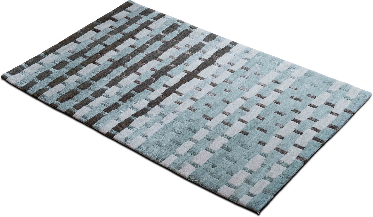 Tufenkian – 5 ft x 3 ft – 100% hand knotted wool with silk accents – greys cream blue