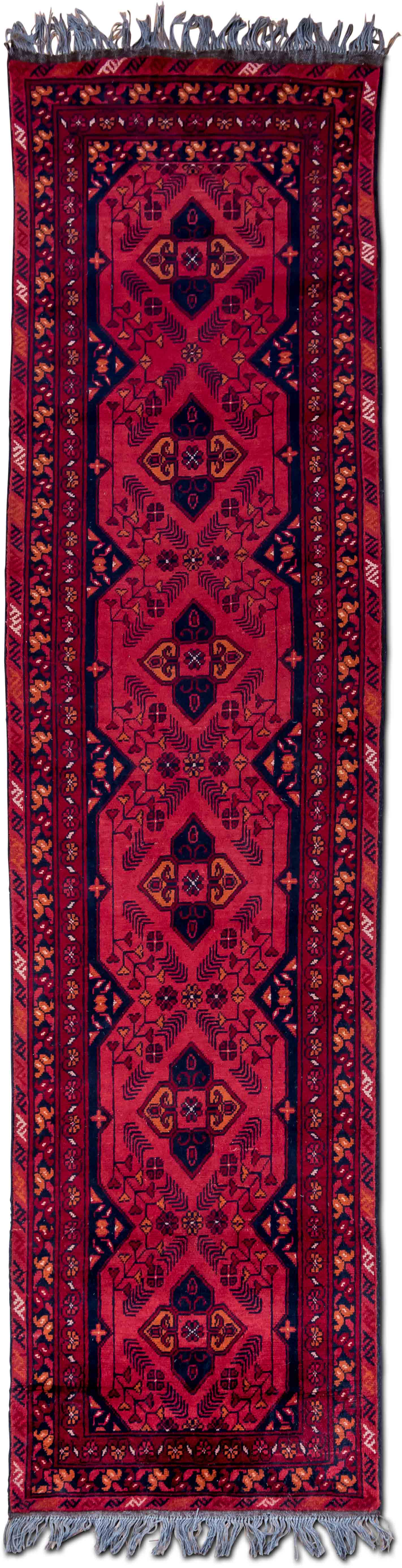 –  (31 ft x 10 3" ft) – wool or silk – red blue