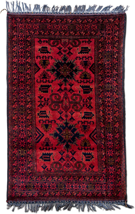 Tribe –  5 ft x 3 4" ft – 100% wool  – red black