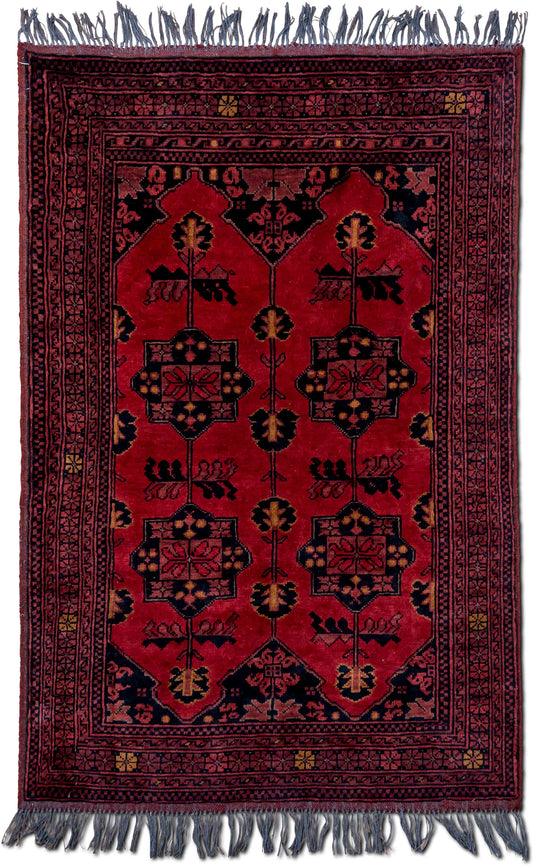 Floral medal –  5 ft x 3 ft – 100% kwool  – red black