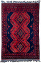 –  4 9" ft x 3 9" ft – 100% wool  – red blue