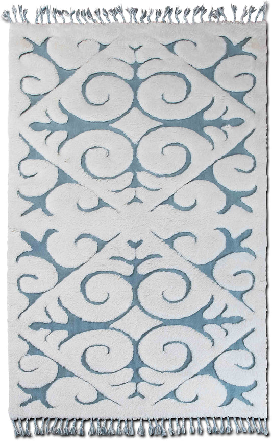 –  (nan ft x nan ft) – 100% wool – Ivory/white, silvery/blue