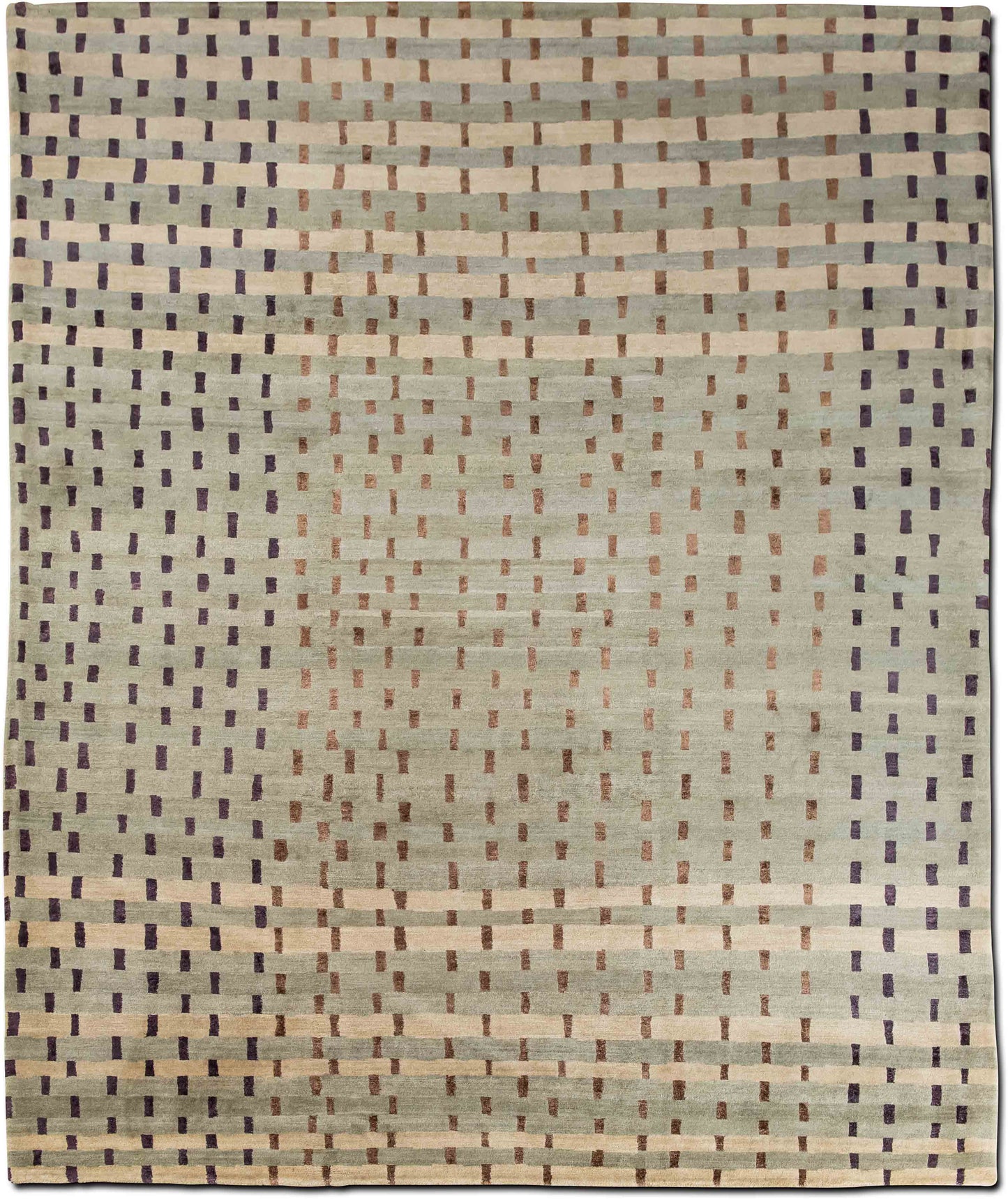 Tufenkian – Rag Weave Meadow 10' 1" ft x 8' 2" ft – wool and silk – beige/brown with accents in plum and berry red