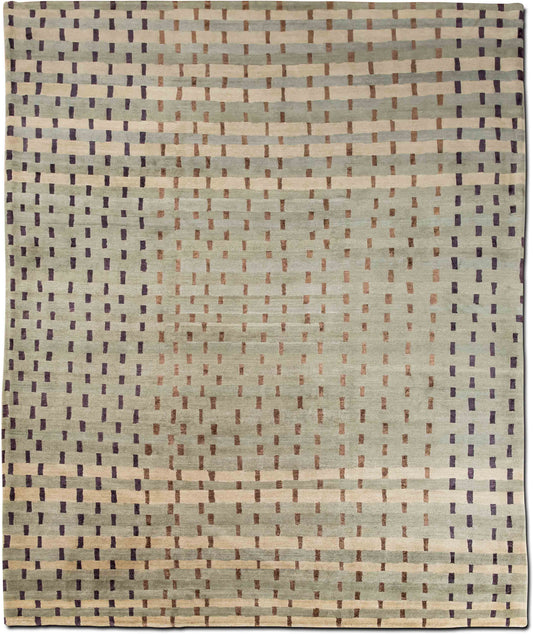 Tufenkian – Rag Weave Meadow 10' 1" ft x 8' 2" ft – wool and silk – beige/brown with accents in plum and berry red