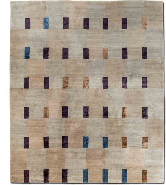 Tufenkian – Double Square Bayleaf 10 ft x 8' 5" ft – wool and silk – dark taupe, eartly moss, caramel and plum