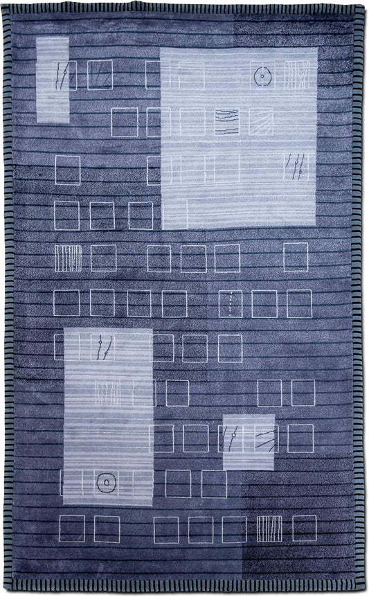 Dash –  8 ft x 5 ft – 100%  wool  – light and dark grays