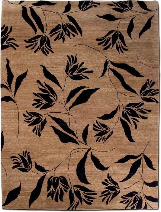 Tufenkian – French Tulips Suede 9' 11" ft x 7' 11" ft – 100% wool – golden beige field with black tulips