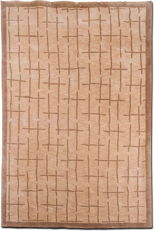 Tufenkian Meso Weave–  (7' 3" ft x 5 ft) – wool or silk – light brown filed with dark brown