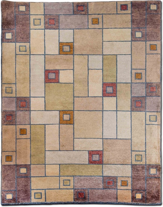 Geometric wool rug–  8 ft x 5 ft –100%  Wool – beige