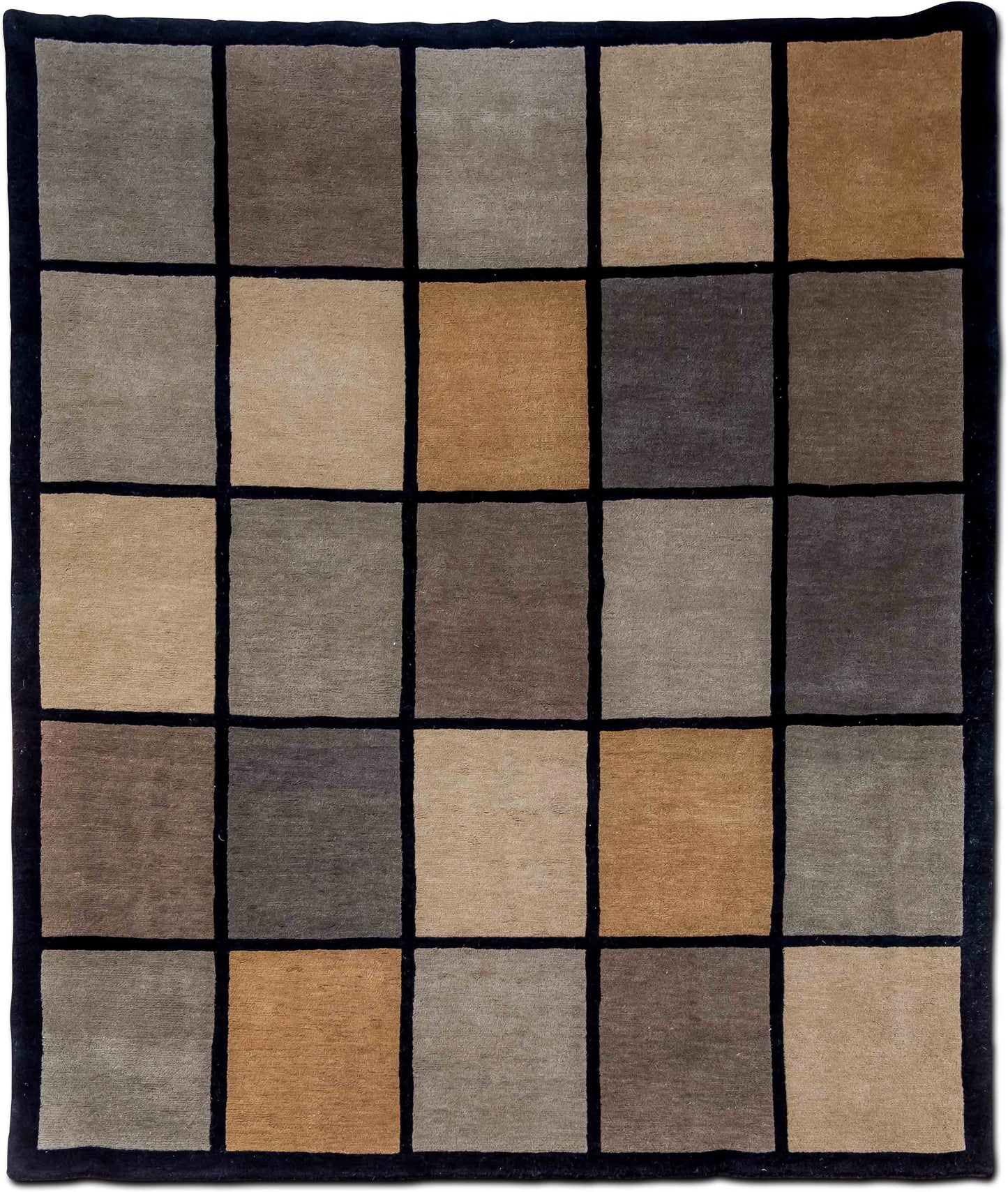 – Square grid (nan ft x 6 ft) – wool or silk – grey,charcoal, beige,brown, black