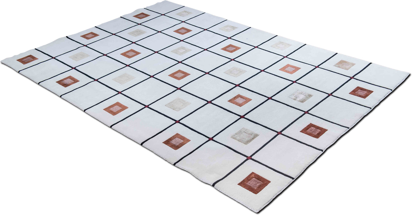 9 ft x 6'8" ft – wool  – white, black, beige, ivory, rust