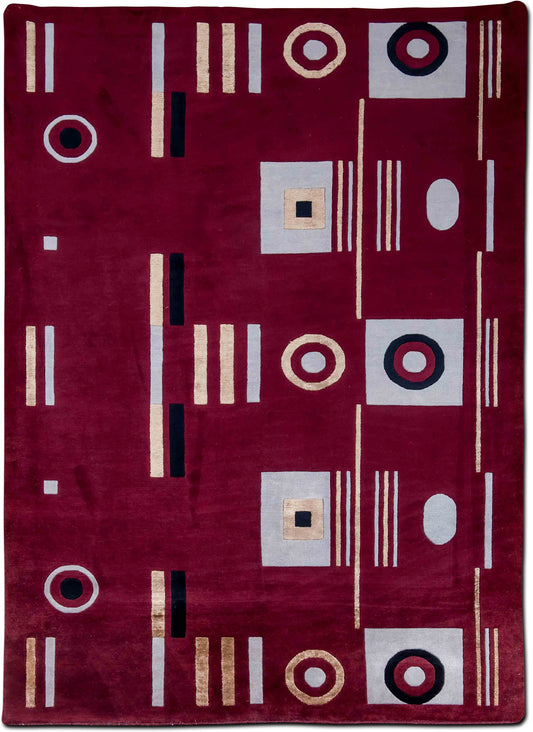 Art deco maroon – 10 ft x 6 ft – 100% wool – maroon