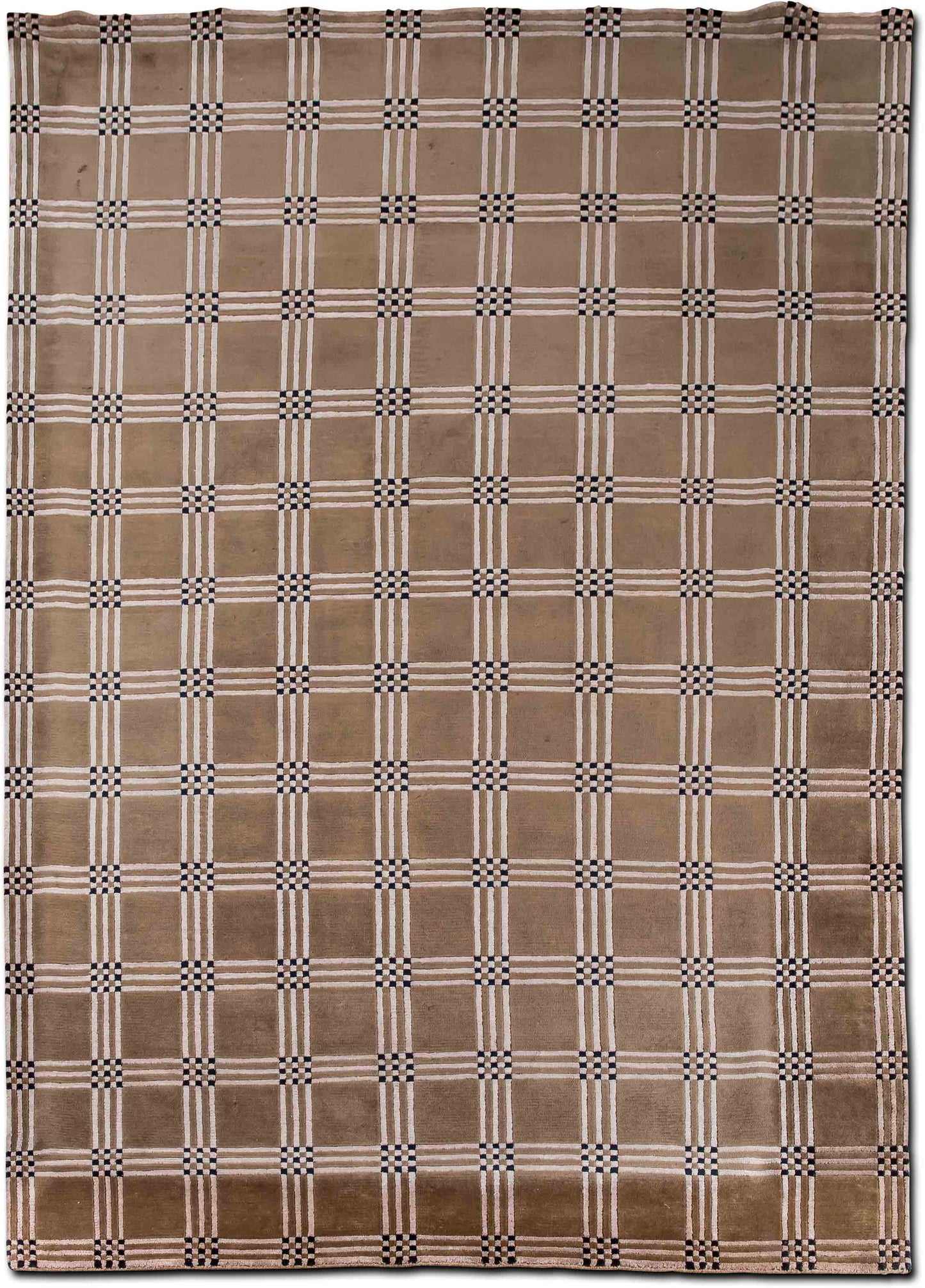 Classic Checkered Wool Area Rug – Hand-Tufted Taupe Plaid 7 ' x 9'