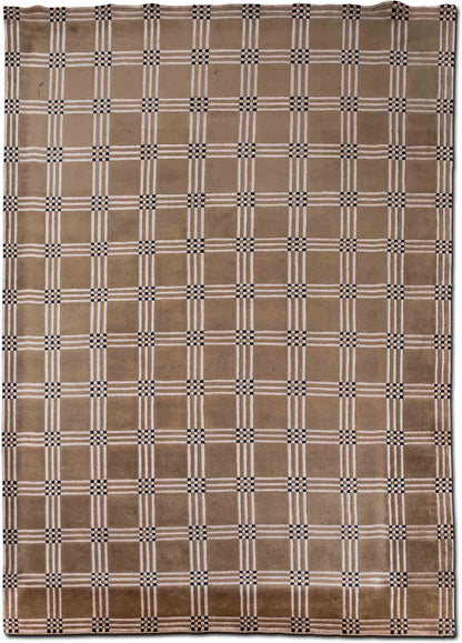Classic Checkered Wool Area Rug – Hand-Tufted Taupe Plaid 7 ' x 9'