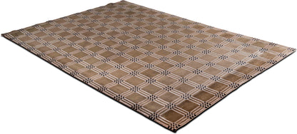 Classic Checkered Wool Area Rug – Hand-Tufted Taupe Plaid 7 ' x 9'