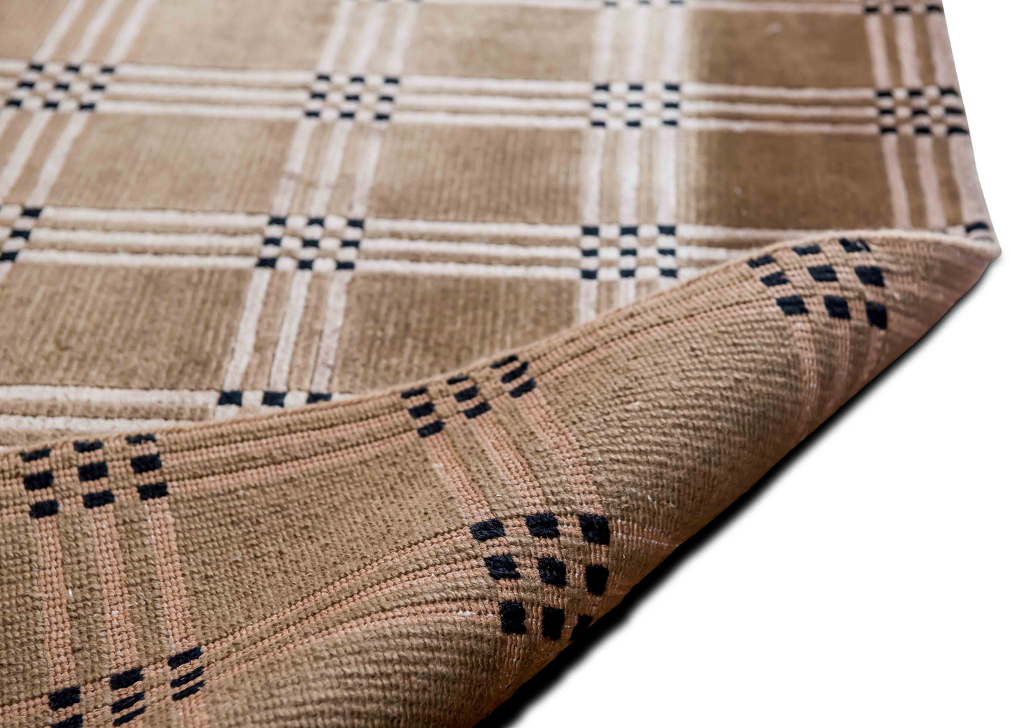 Classic Checkered Wool Area Rug – Hand-Tufted Taupe Plaid 7 ' x 9'