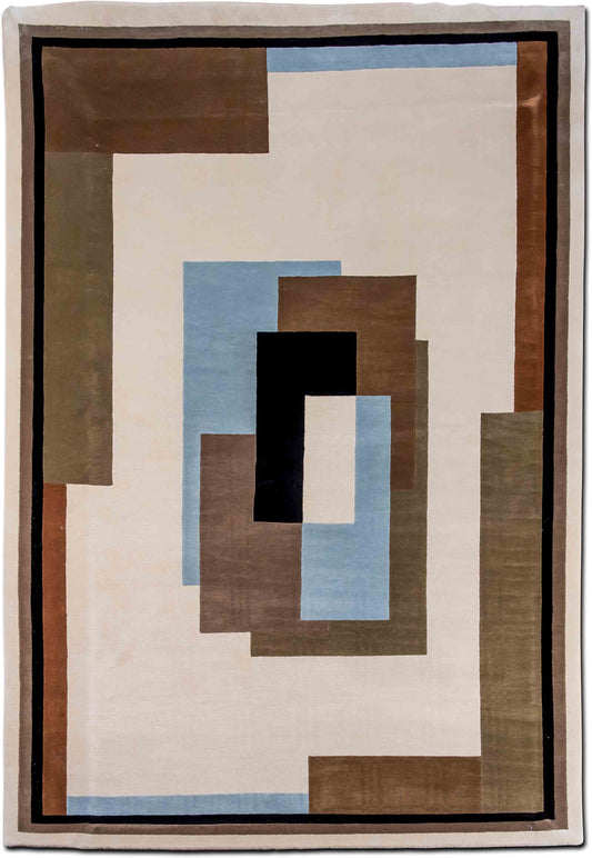 –  (nan ft x 6.5 ft) – wool or silk – taupe, beige, brown, light blue, black