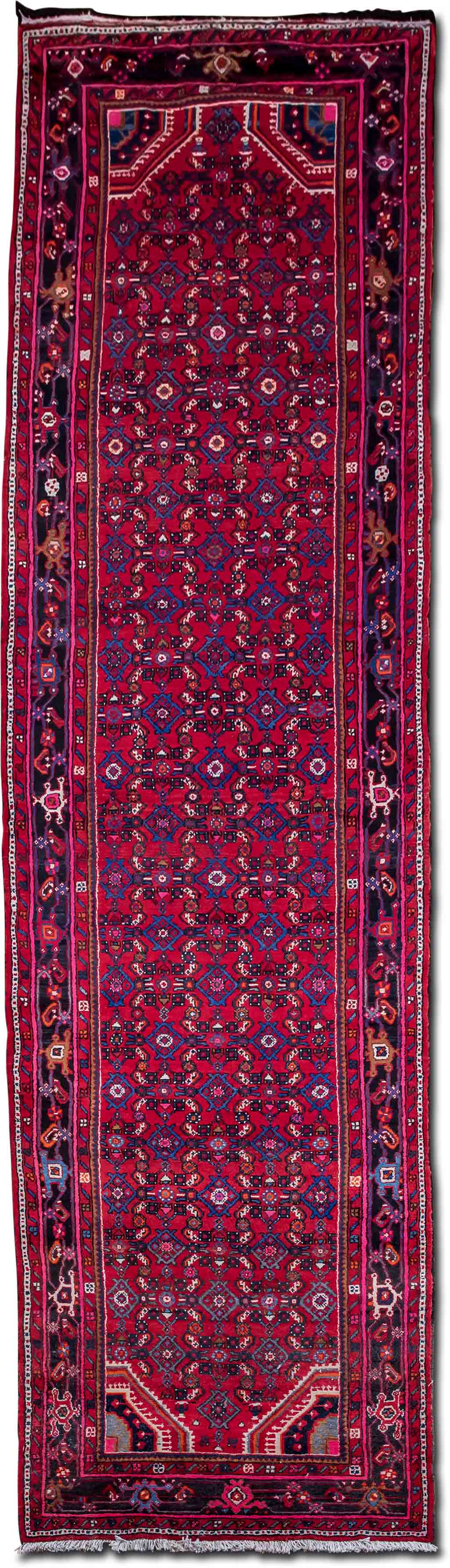 Hand made runner 13' 6"  x 3' 8"  – 100% Wool – red blue cream