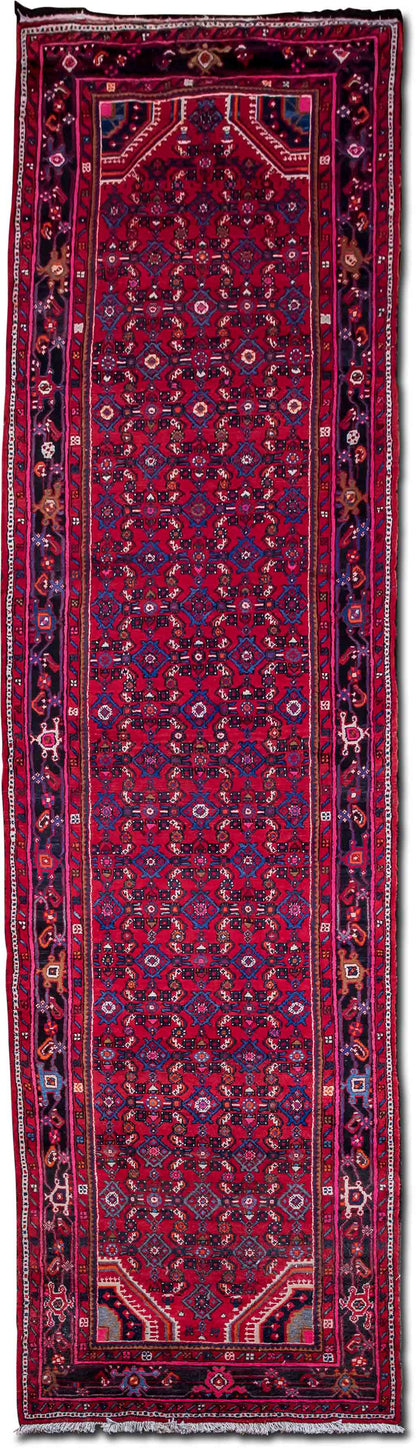 Hand made runner 13' 6"  x 3' 8"  – 100% Wool – red blue cream