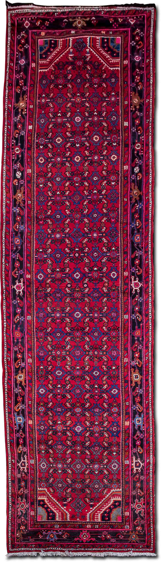 Hand made runner 13' 6"  x 3' 8"  – 100% Wool – red blue cream