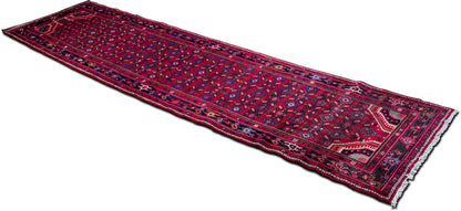 Hand made runner 13' 6"  x 3' 8"  – 100% Wool – red blue cream