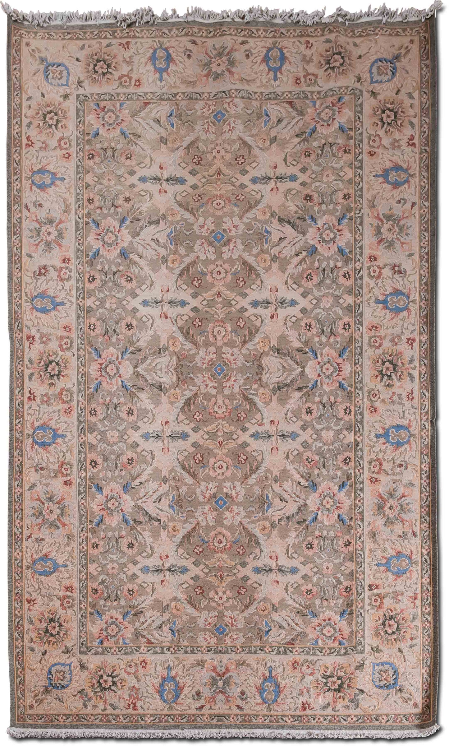 8 6" ft x 5 ft– 100% wool – cream blue green