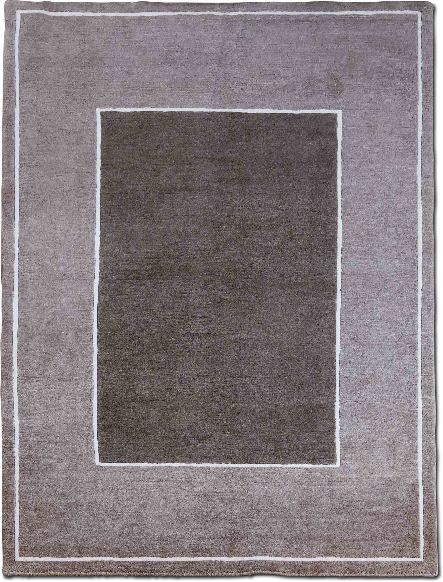 Minimalistic two tone  5 10" ft x 4 ft – 100%Wool – Hand Knotted - brown gray