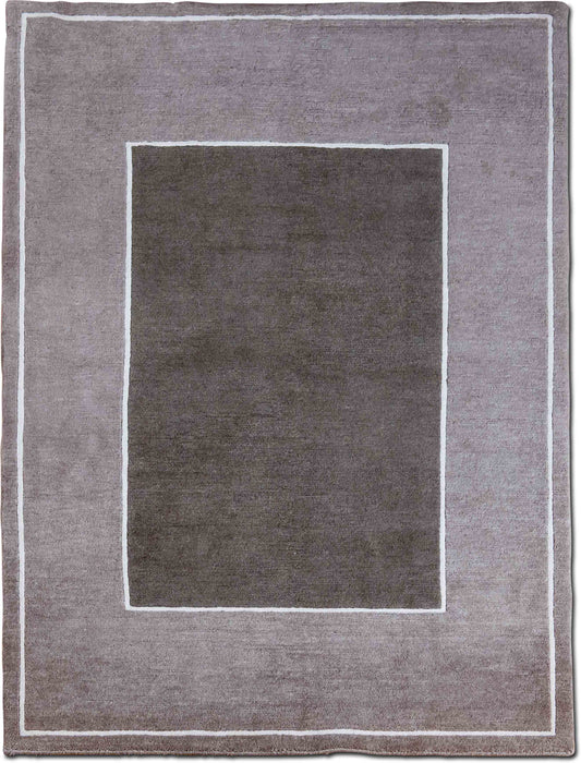 Minimalistic two tone  5 10" ft x 4 ft – 100%Wool – Hand Knotted - brown gray