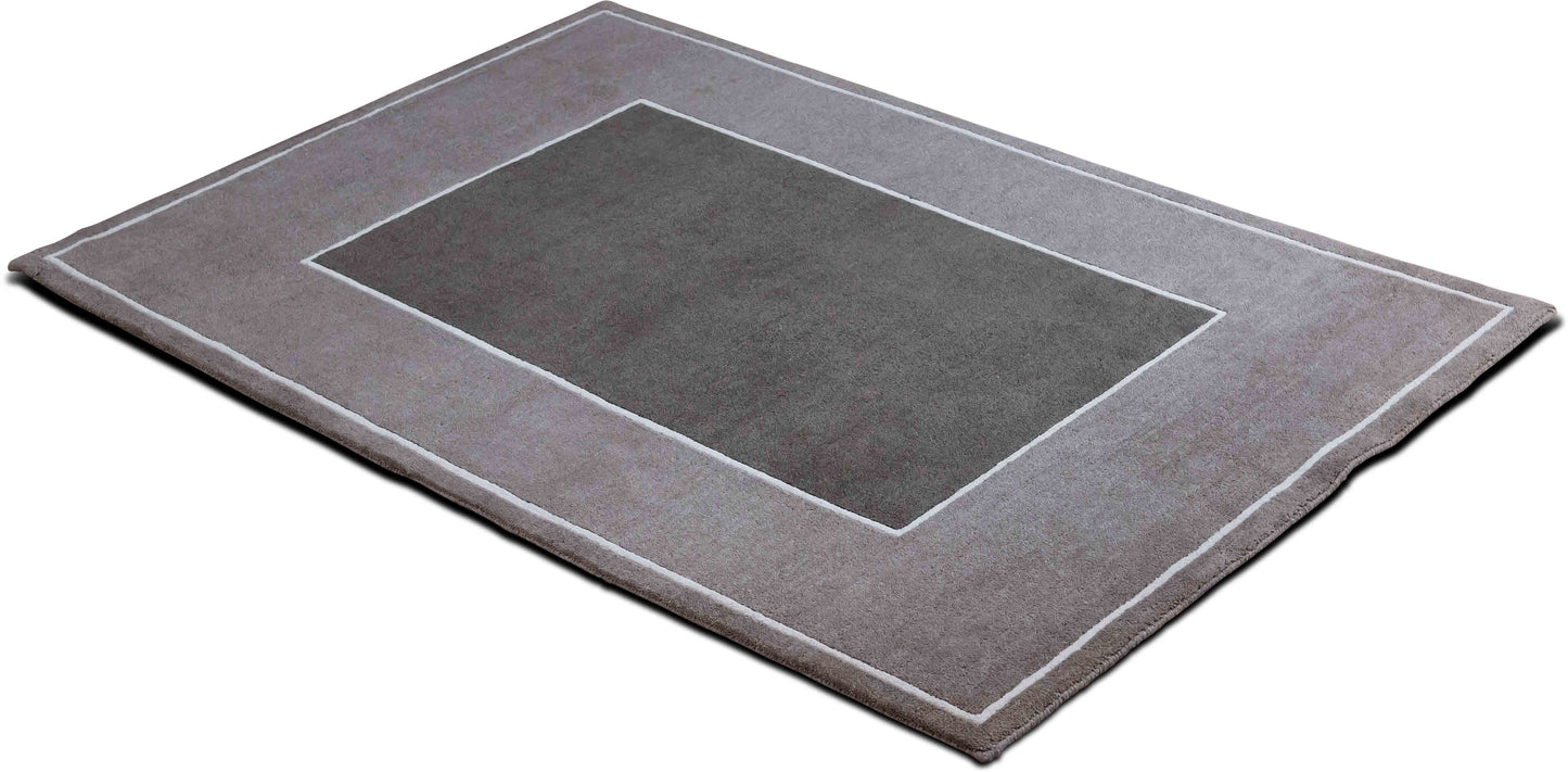 Minimalistic two tone  5 10" ft x 4 ft – 100%Wool – Hand Knotted - brown gray