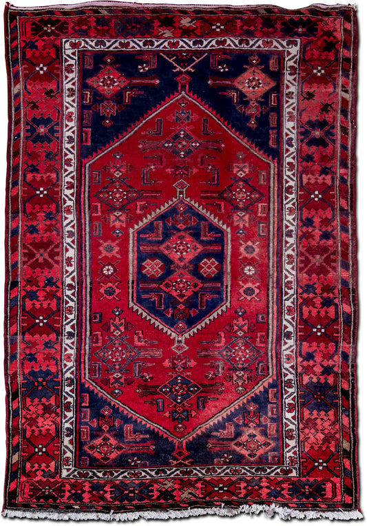 Persian flannel 6 7" ft x 4 3" ft – 100%  wool – red blue white
