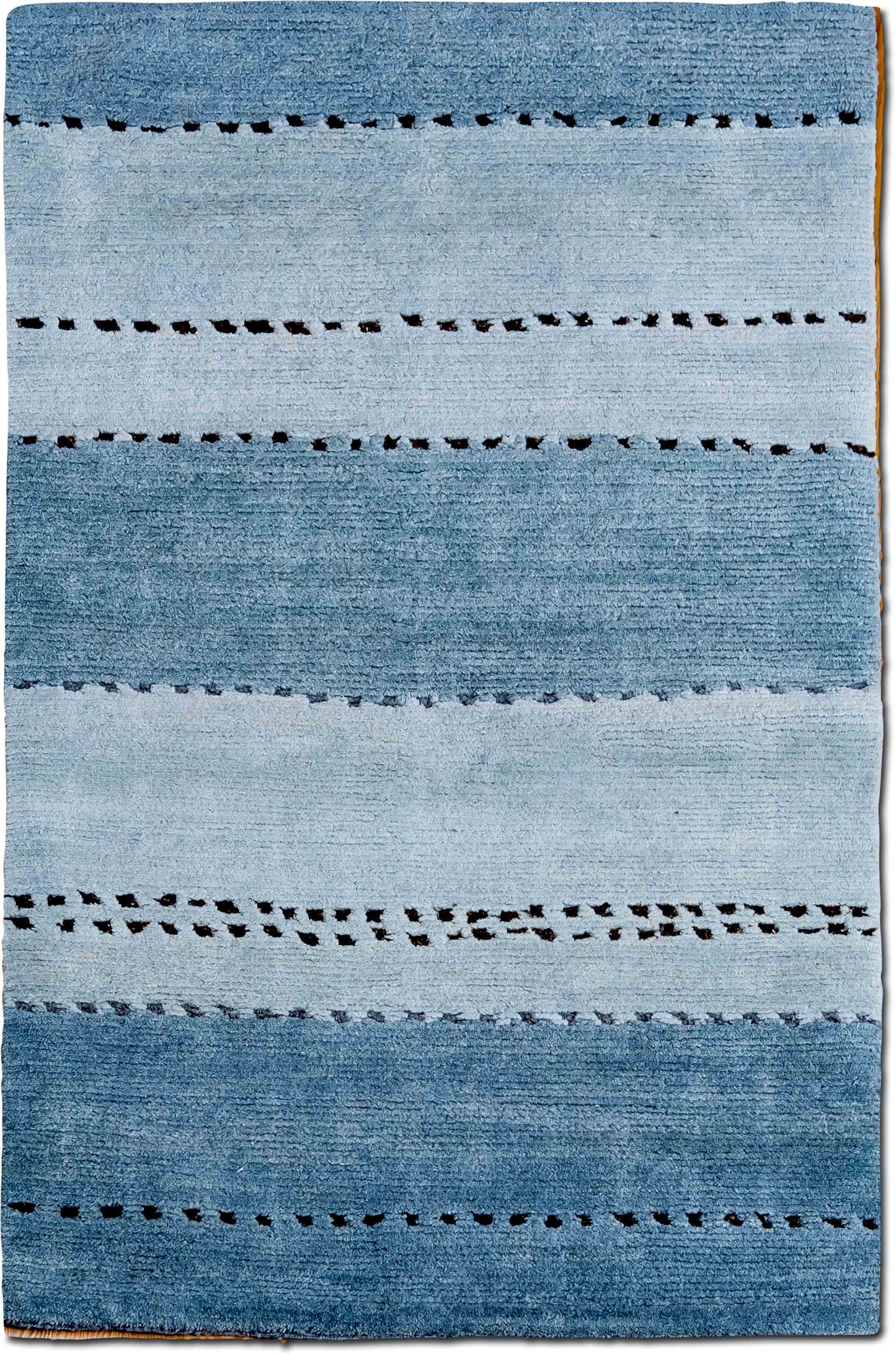 Tufenkian – Cool Water 5 ft x 3 ft – 100% wool – blue steel stripes, neutral