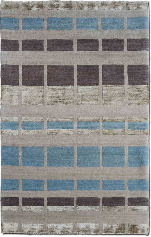 – River Rock 5 ft x 3 ft – wool and silk – light beige, brown and blue