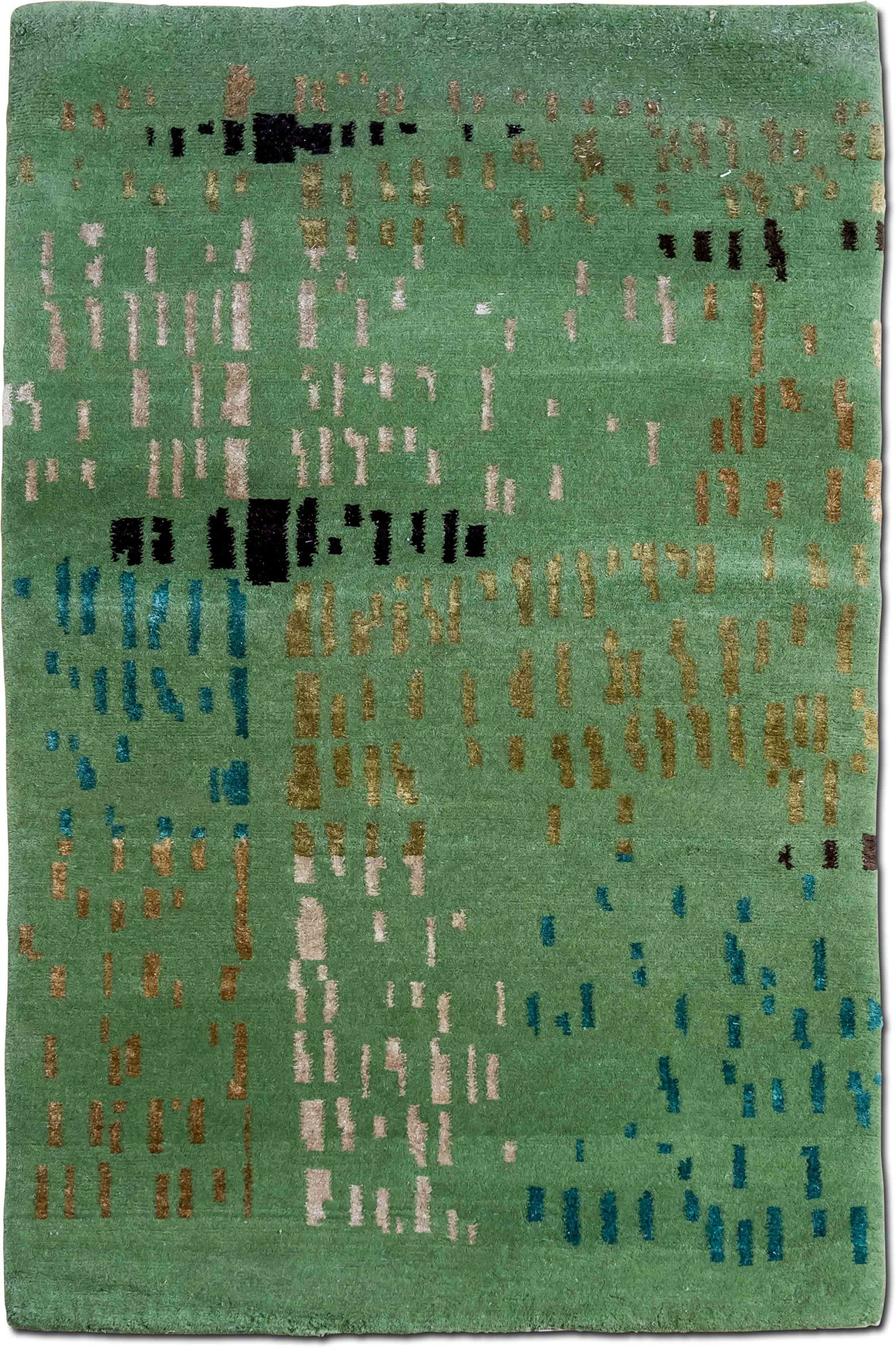 Tufenkian – Rainforest 5 ft x 3 ft – 100% wool – forest green field accents of gold, aqua and honey