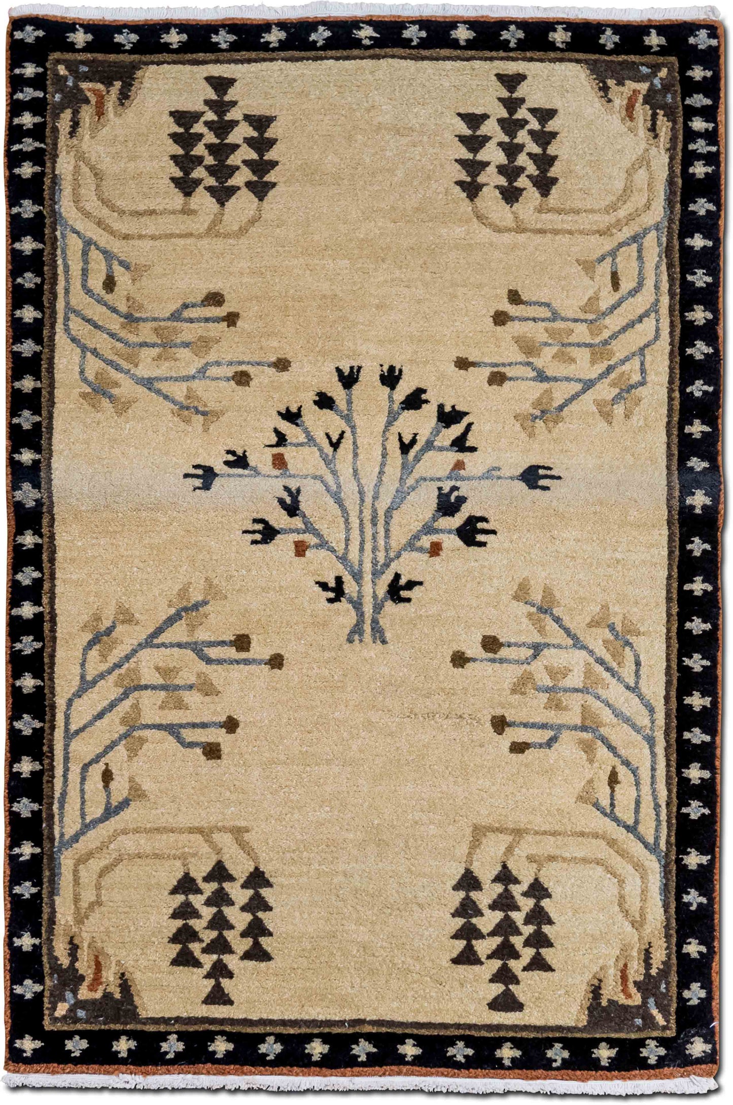 Tufenkian – Donegal Branches 5 ft x 3 ft – 100% wool – light almond, yellow with black