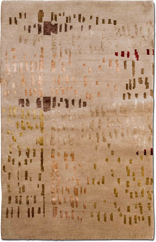 Tufenkian – Maple 5 ft x 3 ft – 100% wool – light sandy brown wool with silk accents in rich ruby red and chocolate