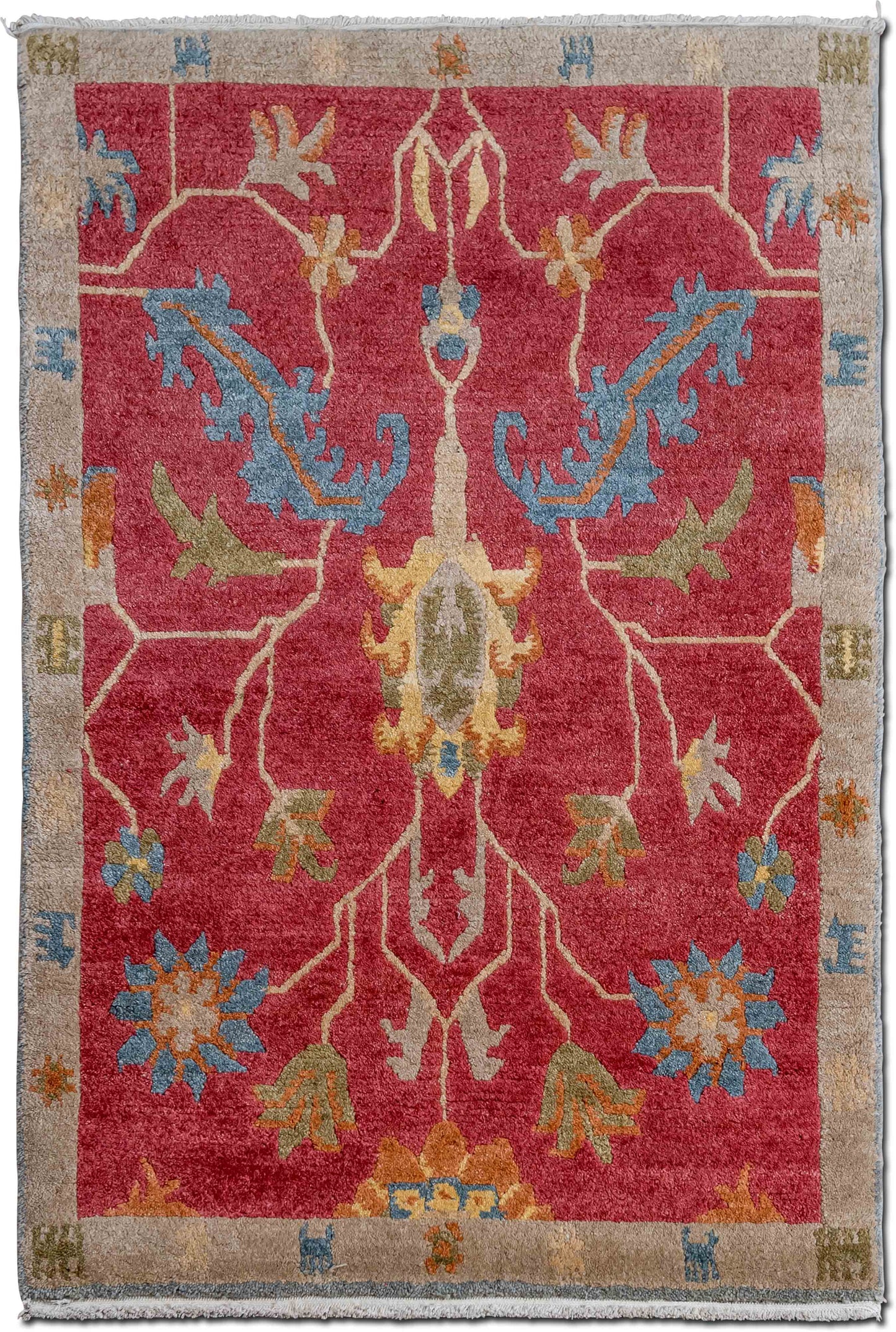 Tufenkian – Brick/Beige 5 ft x 3 ft – 100% wool – reds, oranges, greens, multi