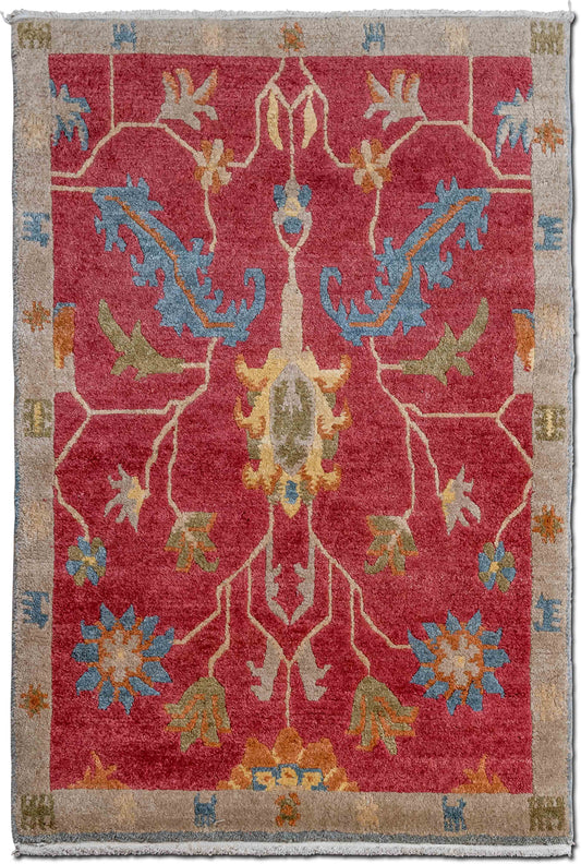 Tufenkian – Brick/Beige 5 ft x 3 ft – 100% wool – reds, oranges, greens, multi