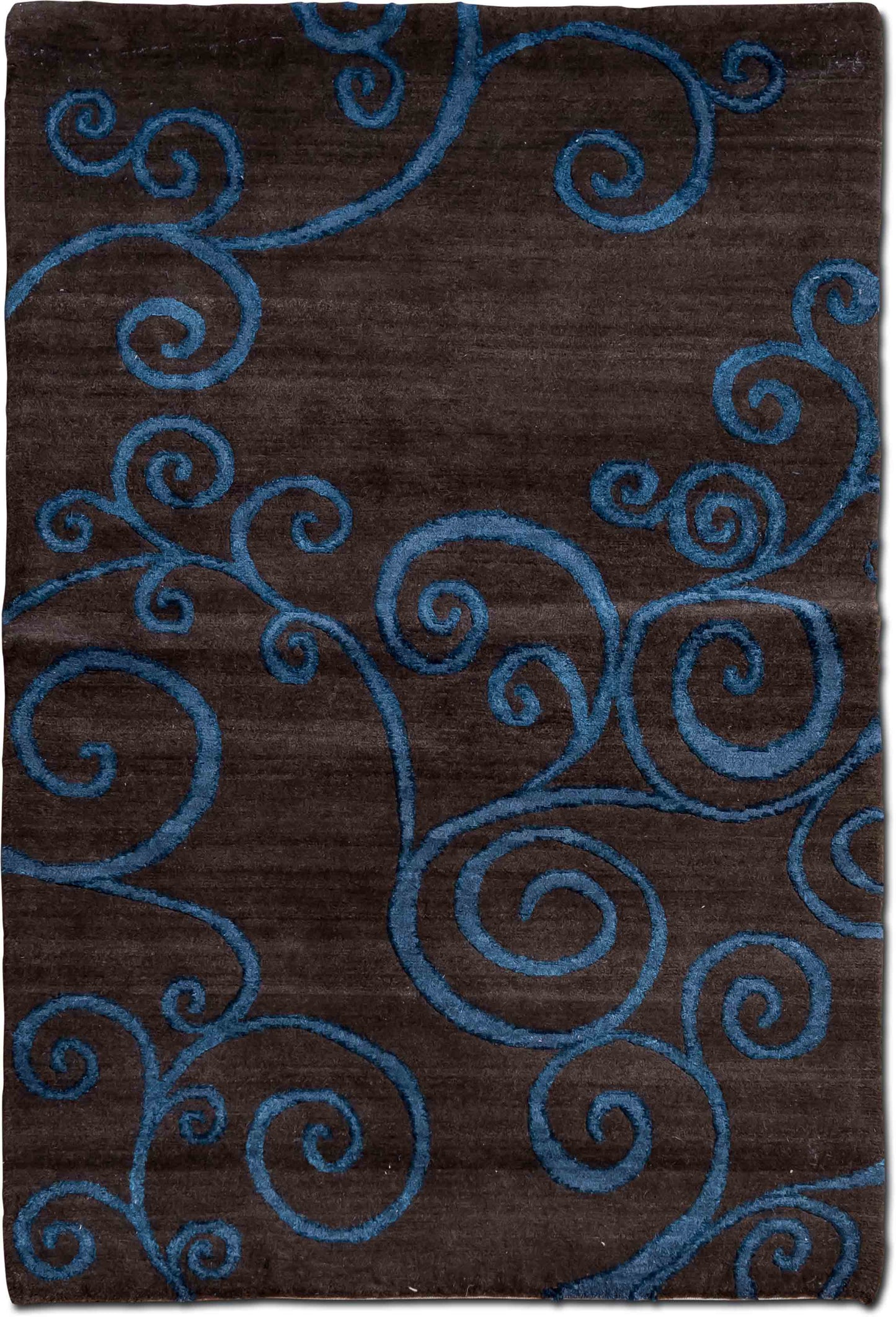 Alexzander's –  5 ft x 3 ft – wool and silk – dark brown and blues