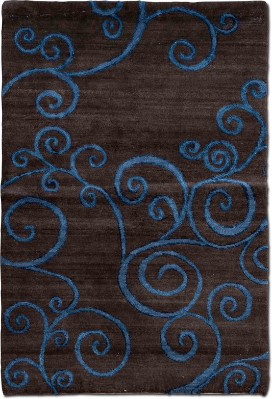 Alexzander's –  5 ft x 3 ft – wool and silk – dark brown and blues